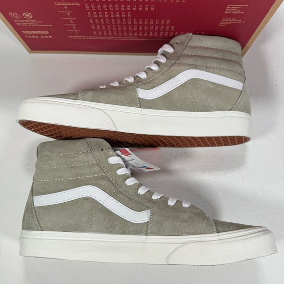 Vans Sk8-Hi Pig Suede Moss Gray Snow White High Top Sneakers Men 11.5 Women 13 - Picture 8 of 12